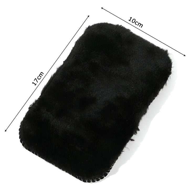 Chauffe-mains en fausse fourrure noire, dimensions 10cm x 17cm. Accessoire hivernal doux et isolant pour garder les mains au chaud., 45286864978101