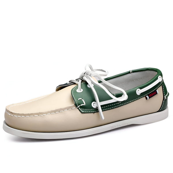 Mocassin Sebago en cuir beige et vert, avec lacets blancs. Chaussure bateau classique pour homme., 45287041990837,45287042023605,45287042056373,45287042089141,45287042121909,45287042154677,45287042187445,45287042220213,45287042252981,45287042285749,45287042318517,45287042351285,45287042384053,45287042416821,45287042449589,45287042482357,45287042515125,45287042547893,45287042580661,45287042613429,45287042646197,45287042678965,45287042711733,45287042744501,45287042777269,45287042810037,45287042842805,452870