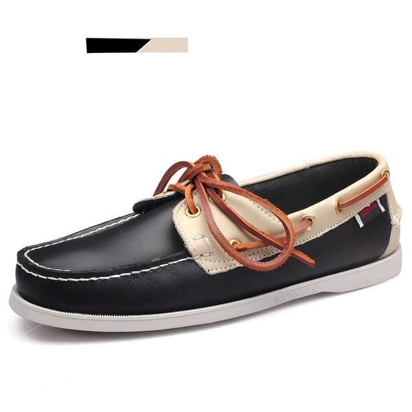 Mocassin bateau en cuir noir et beige avec lacets marron. Chaussure décontractée et élégante pour homme, idéale pour un look nautique ou estival. Confort et style assurés., 45287041990837,45287042023605,45287042056373,45287042089141,45287042121909,45287042154677,45287042187445,45287042220213,45287042252981,45287042285749,45287042318517,45287042351285,45287042384053,45287042416821,45287042449589,45287042482357,45287042515125,45287042547893,45287042580661,45287042613429,45287042646197,45287042678965,4