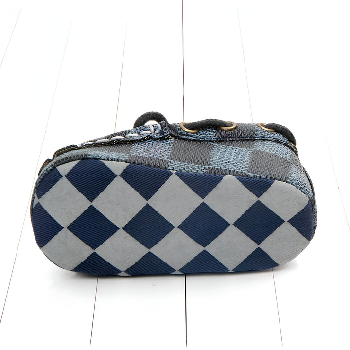 Chaussure de bébé à carreaux bleus et gris sur fond blanc. Mocassin enfant en tissu. Chaussure confortable pour nouveau-né., 45286845939893,45286845972661,45286846005429,45286846038197,45286846070965,45286846103733,45286846136501,45286846169269,45286846202037