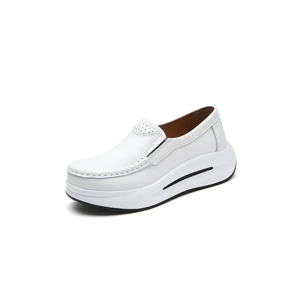 Mocassin blanc compensé pour femme, chaussure décontractée en cuir, semelle épaisse confortable, style moderne et élégant, idéal pour le quotidien, dessus perforé., 45286645989557,45286646022325,45286646055093,45286646087861,45286646120629,45286646153397,45286646186165,45286646218933,45286646251701,45286646284469,45286646317237,45286646350005,45286646382773,45286646415541