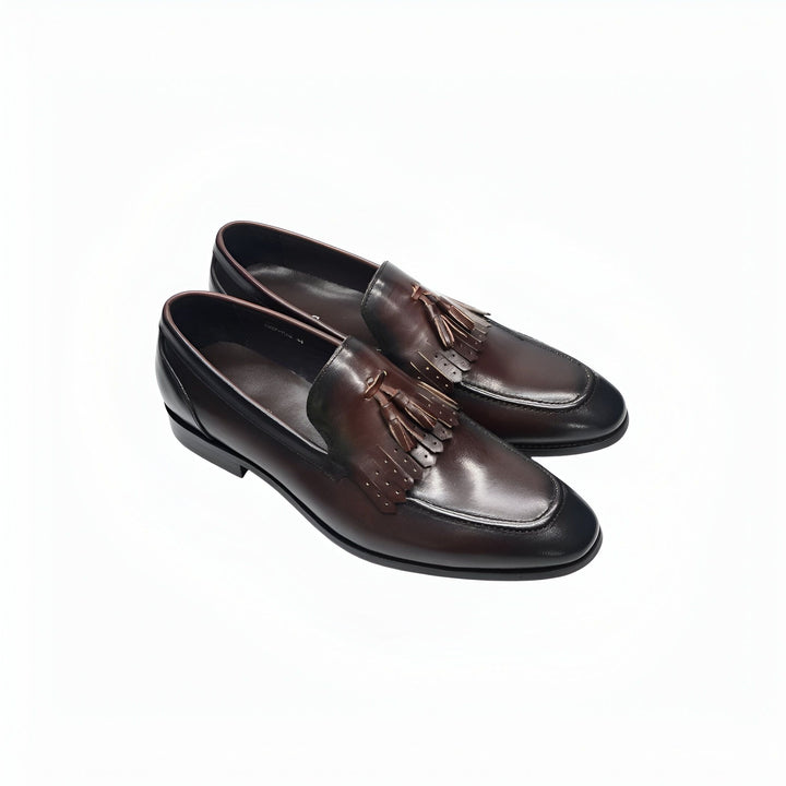 Paire de mocassins en cuir marron foncé avec glands décoratifs. Chaussures élégantes pour hommes, parfaites pour un look sophistiqué., 45286641402037,45286641434805,45286641467573,45286641500341,45286641533109,45286641565877,45286641598645,45286641631413,45286641664181,45286641696949,45286641729717,45286641762485,45286641795253,45286641828021,45286641860789,45286641893557,45286641926325,45286641959093,45286641991861,45286642024629,45286642057397,45286642090165,45286642122933,45286642155701,4528664218