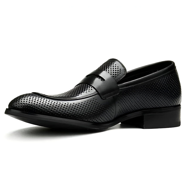 Mocassin en cuir noir pour homme, élégant et perforé. Chaussure habillée avec détails soignés. Idéal pour un look formel ou professionnel., 45286716801205,45286716833973,45286716866741,45286716899509,45286716932277,45286716965045,45286716997813,45286717030581,45286717063349,45286717096117,45286717128885,45286717161653,45286717194421,45286717227189,45286717259957,45286717292725,45286717325493,45286717358261