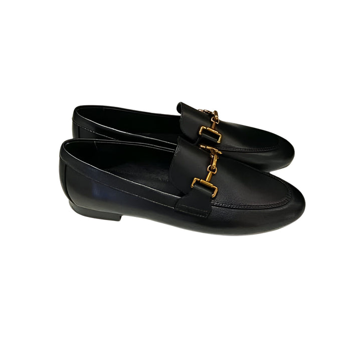 Mocassins noirs en cuir avec ornements dorés, chaussures élégantes et confortables pour femmes, style classique et intemporel, parfaites pour le travail ou les sorties., 45286728237237,45286728270005,45286728302773,45286728335541,45286728368309,45286728401077,45286728433845,45286728466613,45286728499381,45286728532149,45286728564917,45286728597685