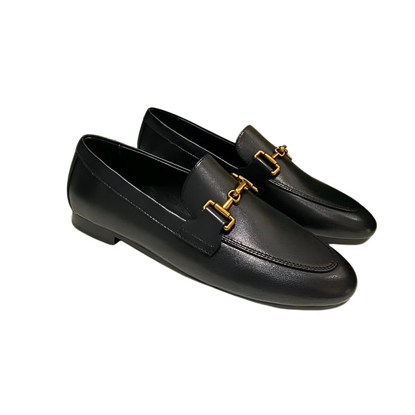 Deux mocassins en cuir noir avec une boucle dorée, chaussures élégantes pour femmes, style classique et intemporel, parfaites pour une tenue formelle ou décontractée., 45286728237237,45286728270005,45286728302773,45286728335541,45286728368309,45286728401077,45286728433845,45286728466613,45286728499381,45286728532149,45286728564917,45286728597685