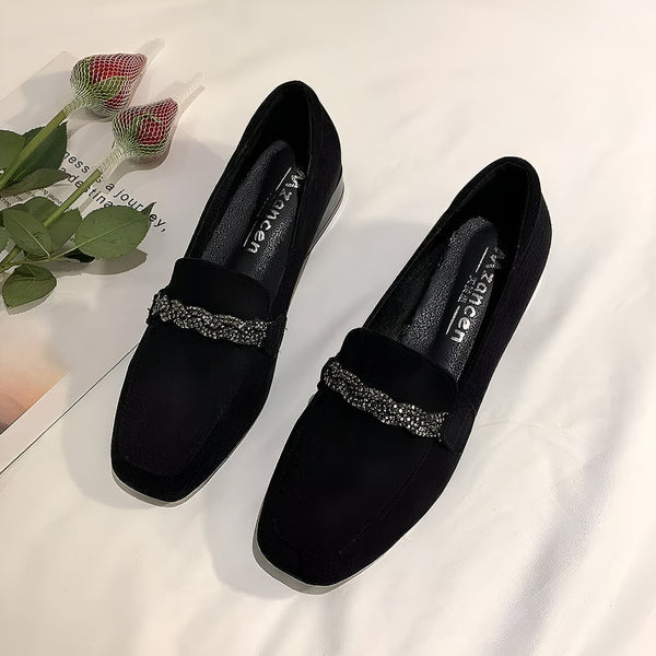 Mocassins noirs pour femmes avec ornement strass, élégants et confortables. Chaussures de ville décontractées., 45286629245109,45286629277877,45286629310645,45286629343413,45286629376181,45286629408949,45286629441717,45286629474485,45286629507253,45286629540021,45286629572789,45286629605557