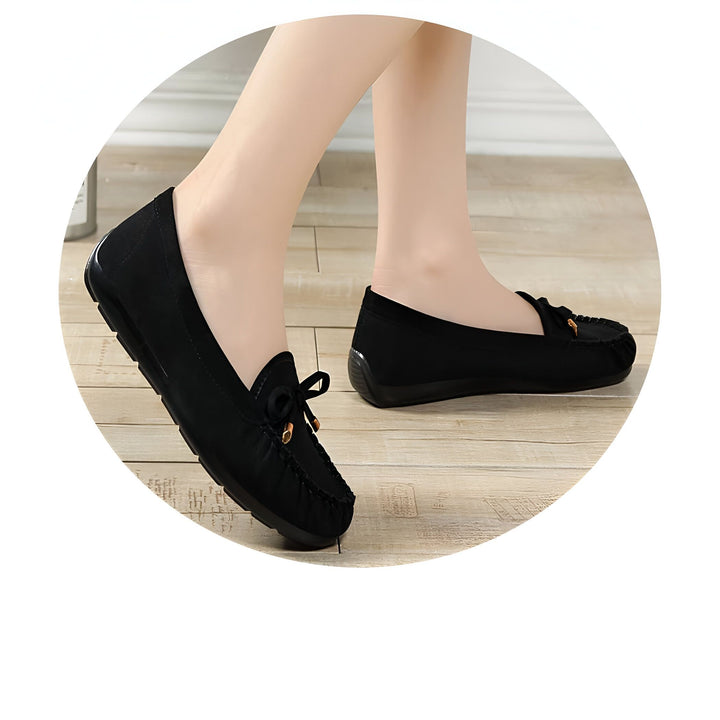 Mocassins noirs portés, chaussures plates élégantes et confortables pour femmes. Chaussures décontractées en daim avec nœud décoratif., 45287091044533,45287091077301,45287091110069,45287091142837,45287091175605,45287091208373,45287091241141,45287091273909,45287091306677,45287091339445,45287091372213,45287091404981,45287091437749,45287091470517