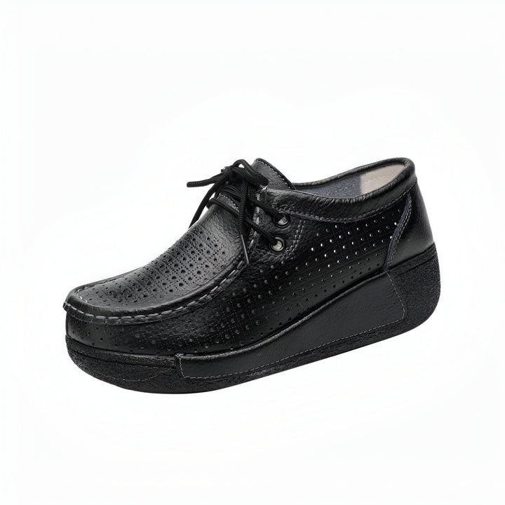 Chaussure à lacets en cuir noir avec perforations et semelle compensée, style décontracté et confortable., 45286652477621,45286652510389,45286652543157,45286652575925,45286652608693,45286652641461,45286652674229,45286652706997,45286652739765,45286652772533,45286652805301,45286652838069,45286652870837,45286652903605,45286652936373,45286652969141,45286653001909,45286653034677,45286653067445,45286653100213,45286653132981,45286653165749,45286653198517,45286653231285,45286653264053,45286653296821,452866533