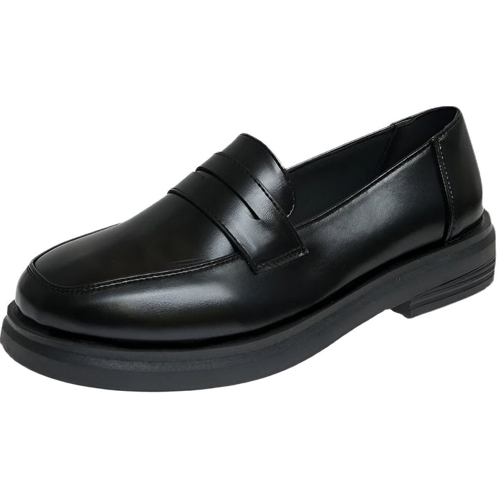 Mocassin noir en cuir avec semelle épaisse. Chaussure élégante et confortable, idéale pour un look classique et tendance. Style preppy chic., 45286688325813,45286688358581,45286688391349,45286688424117,45286688456885,45286688489653,45286688522421,45286688555189,45286688587957,45286688620725,45286688653493,45286688686261