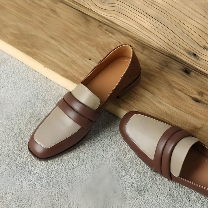 Mocassins en cuir marron et beige, élégants et confortables. Chaussures pour femmes, style classique et intemporel. Mode automne-hiver, détail de couture soigné., 45286722535605,45286722568373,45286722601141,45286722633909,45286722666677,45286722699445,45286722732213,45286722764981,45286722797749,45286722830517,45286722863285,45286722896053,45286722928821,45286722961589