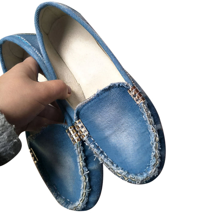 Mocassins en jean bleu pour femmes, décorés de strass argentés. Chaussures décontractées et confortables, idéales pour un look tendance et décontracté., 45286946996405,45286947029173,45286947061941,45286947094709,45286947127477,45286947160245,45286947193013,45286947225781,45286947258549,45286947291317