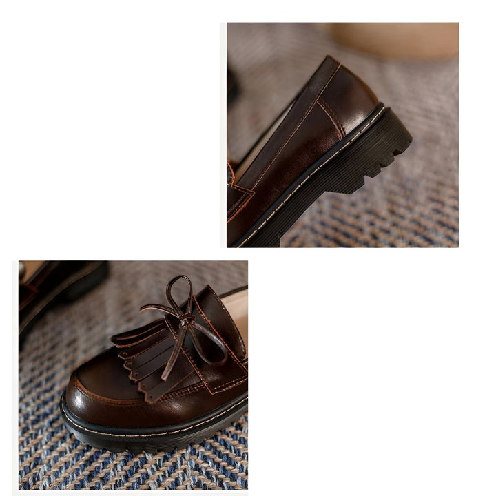 Mocassins classiques en cuir marron avec glands et semelle épaisse. Chaussures élégantes et confortables, parfaites pour un look décontracté ou habillé. Détail de la couture et texture du cuir., 45286718308533,45286718341301,45286718374069,45286718406837,45286718439605,45286718472373,45286718505141,45286718537909,45286718570677,45286718603445,45286718636213,45286718668981,45286718701749,45286718734517