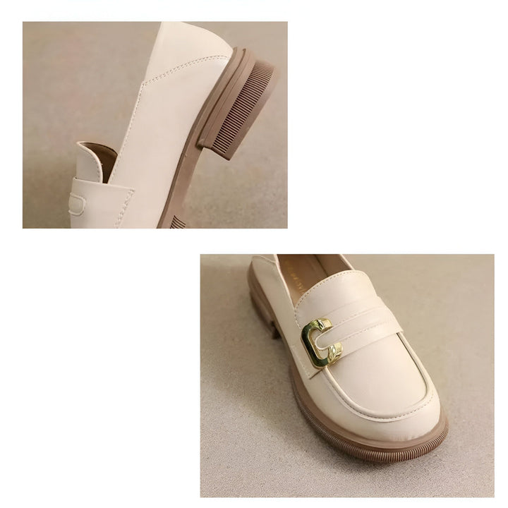 Mocassins crème pour femmes avec boucle dorée, semelle épaisse. Chaussures élégantes, confortables et tendance pour toutes les occasions. Détails rapprochés du talon et de la forme de la chaussure., 45286718767285,45286718800053,45286718832821,45286718865589,45286718898357,45286718931125,45286718963893,45286718996661,45286719029429,45286719062197,45286719094965,45286719127733,45286719160501,45286719193269,45286719226037,45286719258805,45286719291573,45286719324341,45286719357109,45286719389877