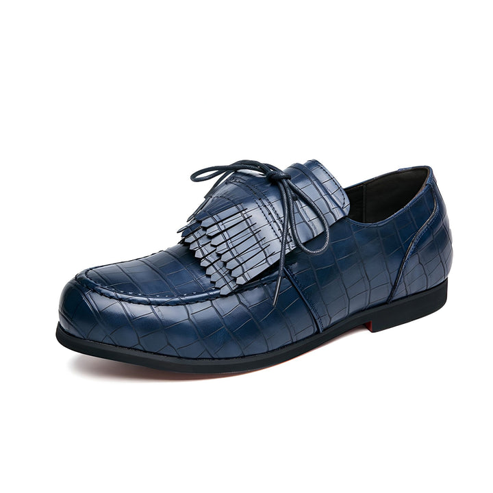 Chaussure pour homme en cuir bleu à motif crocodile, avec franges et lacets. Élégance et style classique., 45286844170421,45286844203189,45286844235957,45286844268725,45286844301493,45286844334261,45286844367029,45286844399797,45286844432565,45286844465333,45286844498101,45286844530869,45286844563637,45286844596405,45286844629173,45286844661941