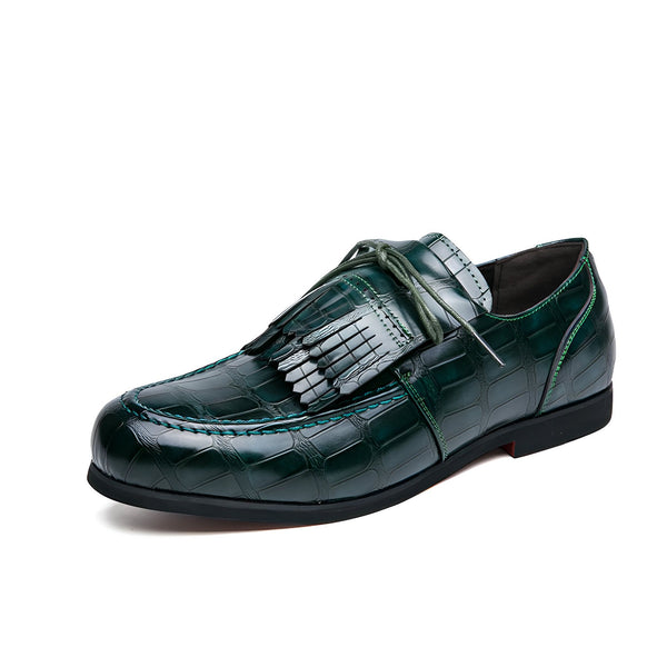 Mocassin vert émeraude en cuir à motif crocodile avec glands et lacets fins, chaussures de ville élégantes pour homme., 45286844170421,45286844203189,45286844235957,45286844268725,45286844301493,45286844334261,45286844367029,45286844399797,45286844432565,45286844465333,45286844498101,45286844530869,45286844563637,45286844596405,45286844629173,45286844661941