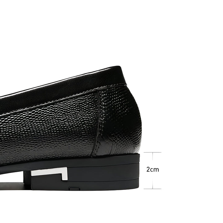 Vue rapprochée d'un talon de chaussure femme noir, mesurant 2 cm. La texture est subtilement travaillée., 45287143866549,45287143899317,45287143932085,45287143964853,45287143997621,45287144030389,45287144063157,45287144095925,45287144128693,45287144161461,45287144194229,45287144226997,45287144259765,45287144292533