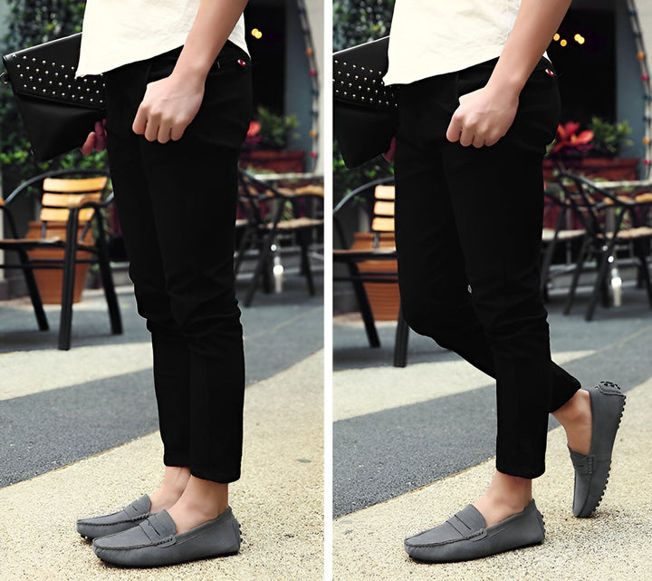 Homme portant un pantalon noir, une chemise blanche et des mocassins gris. Il tient une pochette noire à clous. Deux angles différents de la même tenue., 45286874349749,45286874382517,45286874415285,45286874448053,45286874480821,45286874513589,45286874546357,45286874579125,45286874611893,45286874644661,45286874677429,45286874710197,45286874742965,45286874775733,45286874808501,45286874841269,45286874874037,45286874906805,45286874939573,45286874972341,45286875005109,45286875037877,45286875070645,45286875