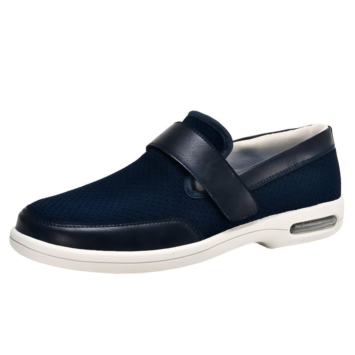 Chaussure décontractée bleu marine pour homme, style mocassin avec fermeture à bande auto-agrippante. Semelle blanche confortable avec coussin d'air visible. Idéale pour un usage quotidien., 45286748094645,45286748127413,45286748160181,45286748192949,45286748225717,45286748258485,45286748291253,45286748324021,45286748356789,45286748389557,45286748422325,45286748455093,45286748487861,45286748520629,45286748553397,45286748586165,45286748618933,45286748651701,45286748684469,45286748717237,45286748750005,