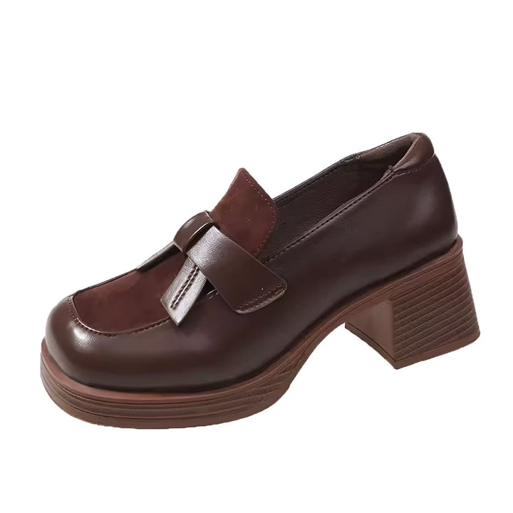 Mocassin marron foncé à talon bloc, détails en daim, style preppy et élégant, chaussure pour femme., 45286630883509,45286630916277,45286630949045,45286630981813,45286631014581,45286631047349,45286631080117,45286631112885,45286631145653,45286631178421,45286631211189,45286631243957,45286631276725,45286631309493