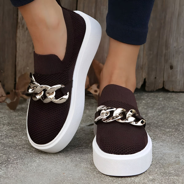 Chaussures décontractées marron pour femme avec semelles blanches épaisses et décorations en chaîne argentée. Chaussures confortables et tendance, parfaites pour un look décontracté et élégant., 45286881886389,45286881919157,45286881951925,45286881984693,45286882017461,45286882050229,45286882082997,45286882115765,45286882148533,45286882181301,45286882214069,45286882246837,45286882279605,45286882312373,45286882345141,45286882377909,45286882410677,45286882443445,45286882476213,45286882508981,45286