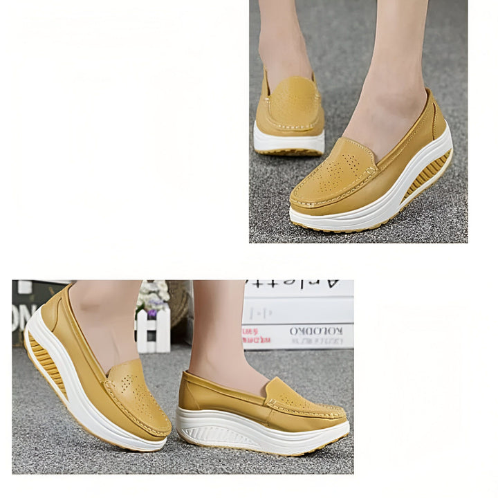 Mocassins compensés couleur moutarde pour femmes, chaussures de confort décontractées à semelle épaisse et perforations décoratives. Idéal pour un style à la fois tendance et confortable., 45286728630453,45286728663221,45286728695989,45286728728757,45286728761525,45286728794293,45286728827061,45286728859829,45286728892597,45286728925365,45286728958133,45286728990901,45286729023669,45286729056437,45286729089205,45286729121973,45286729154741,45286729187509,45286729220277,45286729253045,4528672928581